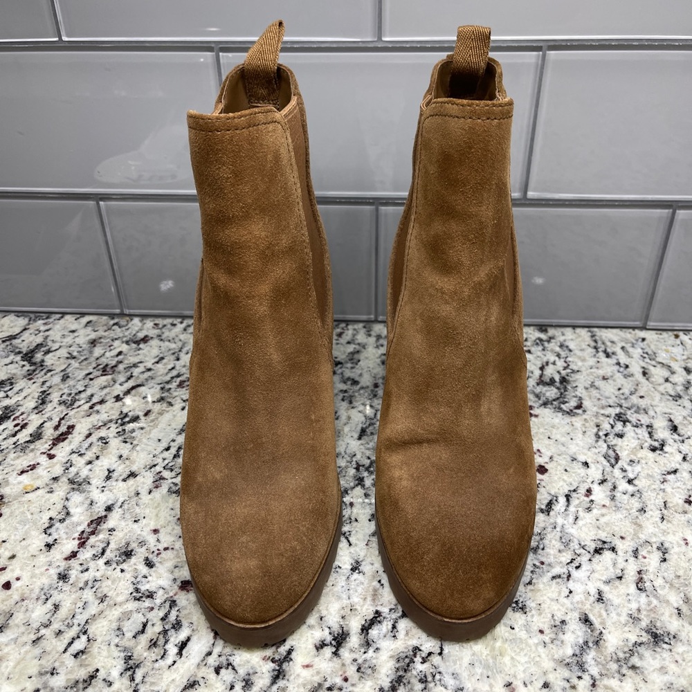MK brown suede wedge bootie